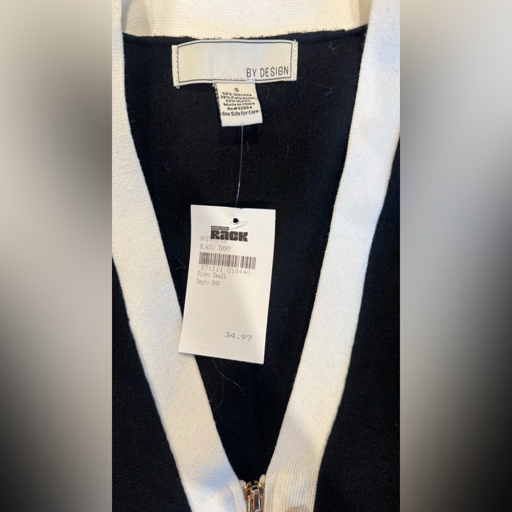 By Design” Nordstrom Black & White Zip Up Cardigan Sz: S - Picture 3 of 6